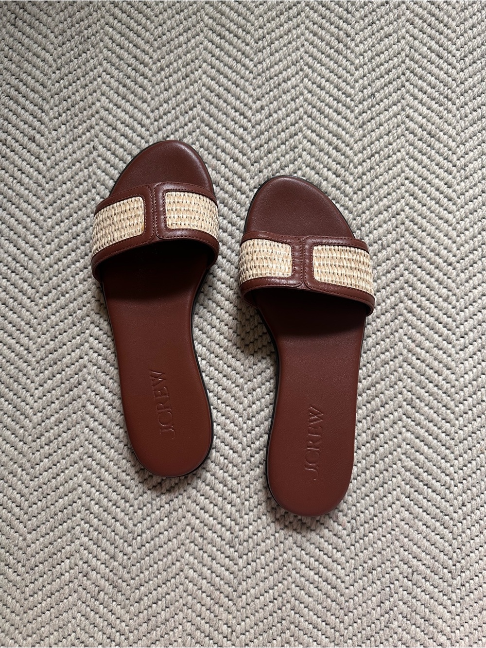 J. Crew Brown Leather and Raffia Slide Sandals - Women's